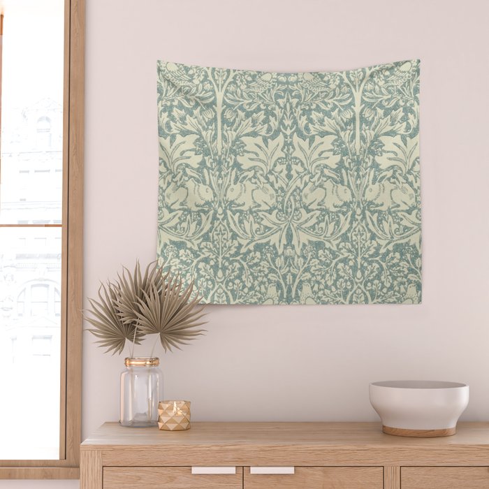 William Morris Brer Rabbit Blue Slate Vellum Pattern Wall Tapestry Gallery Image 2