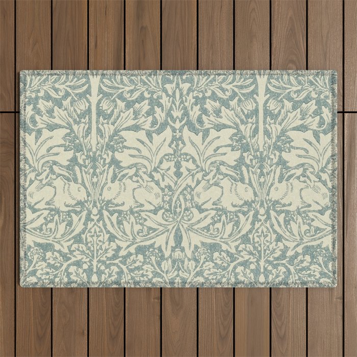 William Morris Brer Rabbit Blue Slate Vellum Pattern Outdoor Rug Gallery Image 1