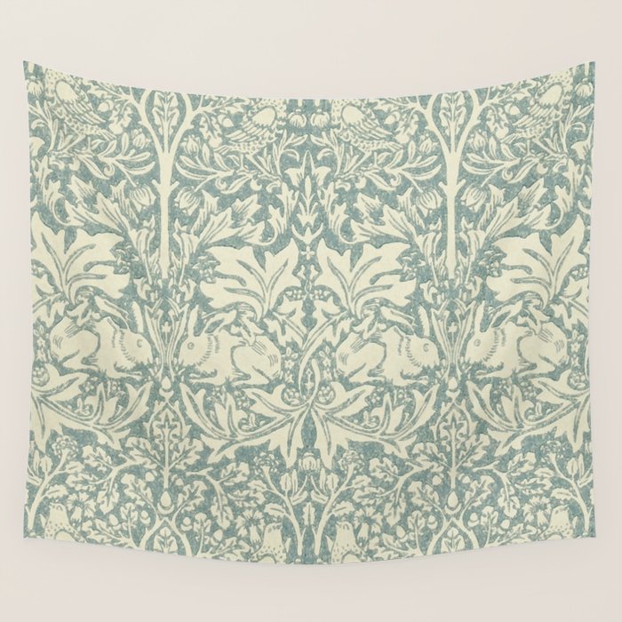 William Morris Brer Rabbit Blue Slate Vellum Pattern Wall Tapestry Gallery Image 4