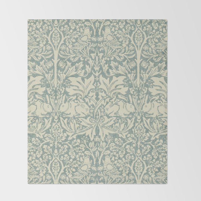 William Morris Brer Rabbit Blue Slate Vellum Pattern Throw Blanket Gallery Image 2