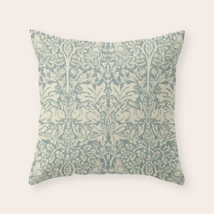 William Morris Brer Rabbit Blue Slate Vellum Pattern Throw Pillow Gallery Image 6
