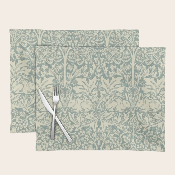 William Morris Brer Rabbit Blue Slate Vellum Pattern Placemat Gallery Image 1