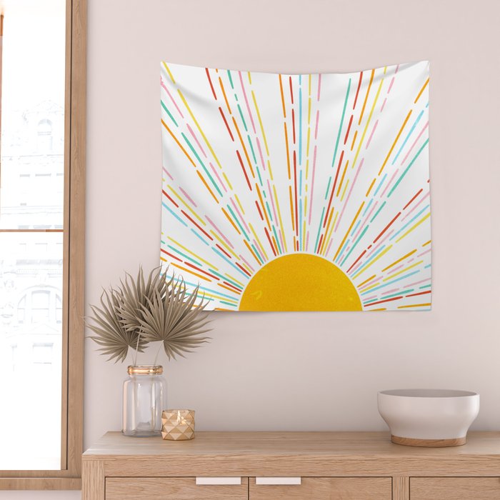 Retro Sunburst: Rainbow Edition Wall Tapestry Gallery Image 2