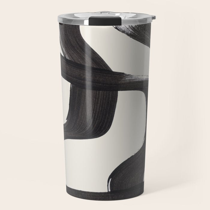 Mid Century Modern Minimalist Abstract Art Brush Strokes Black & White Ink Art Ripple Lines Travel Mug Gallery Image 1