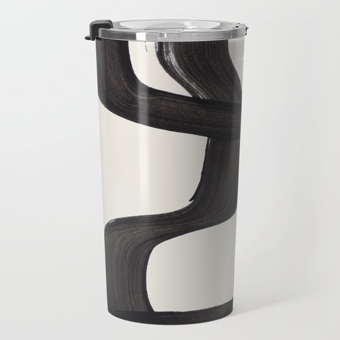 Mid Century Modern Minimalist Abstract Art Brush Strokes Black & White Ink Art Ripple Lines Travel Mug Gallery Image 3