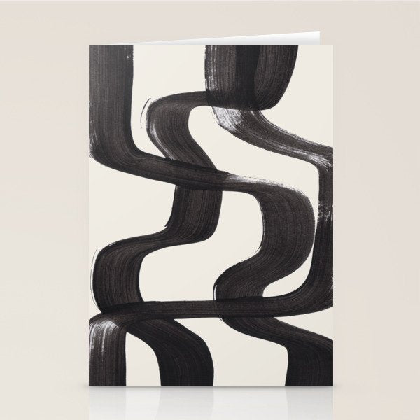 Mid Century Modern Minimalist Abstract Art Brush Strokes Black & White Ink Art Ripple Lines Stationery Card Gallery Image 1