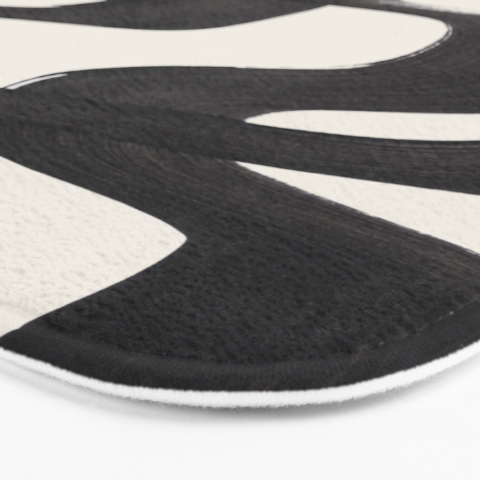 Mid Century Modern Minimalist Abstract Art Brush Strokes Black & White Ink Art Ripple Lines Bath Mat Gallery Image 3