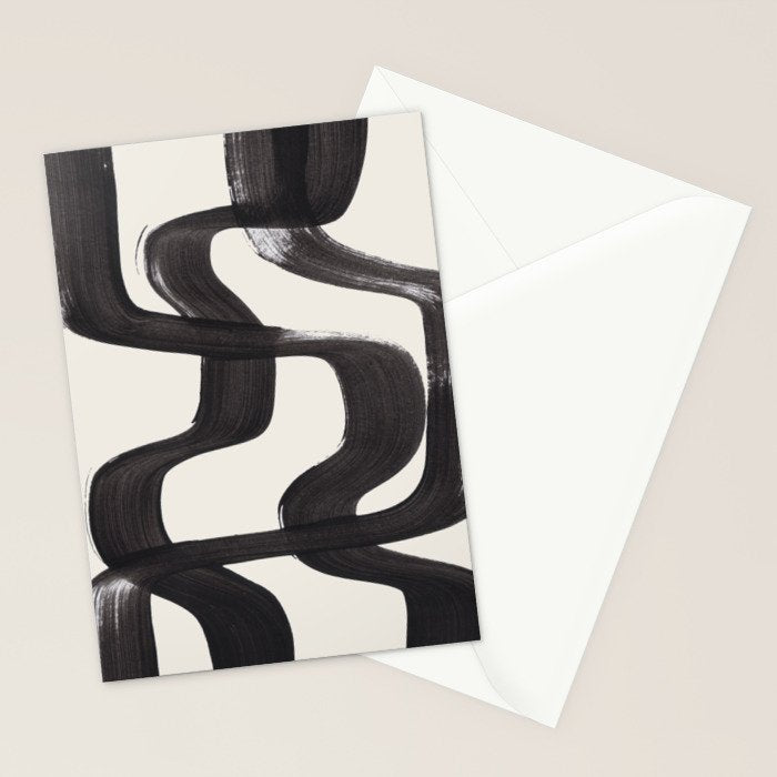 Mid Century Modern Minimalist Abstract Art Brush Strokes Black & White Ink Art Ripple Lines Stationery Card Gallery Image 2