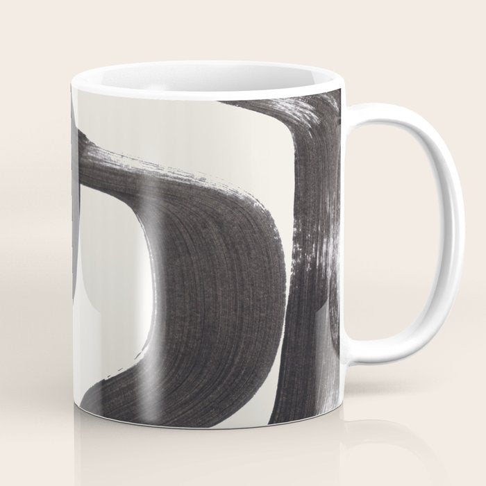 Mid Century Modern Minimalist Abstract Art Brush Strokes Black & White Ink Art Ripple Lines Coffee Mug Gallery Image 1