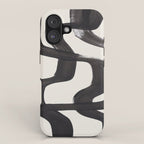 Mid Century Modern Minimalist Abstract Art Brush Strokes Black & White Ink Art Ripple Lines iPhone Case Gallery Image 1