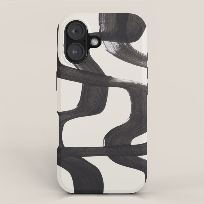 Mid Century Modern Minimalist Abstract Art Brush Strokes Black & White Ink Art Ripple Lines iPhone Case Gallery Image 1
