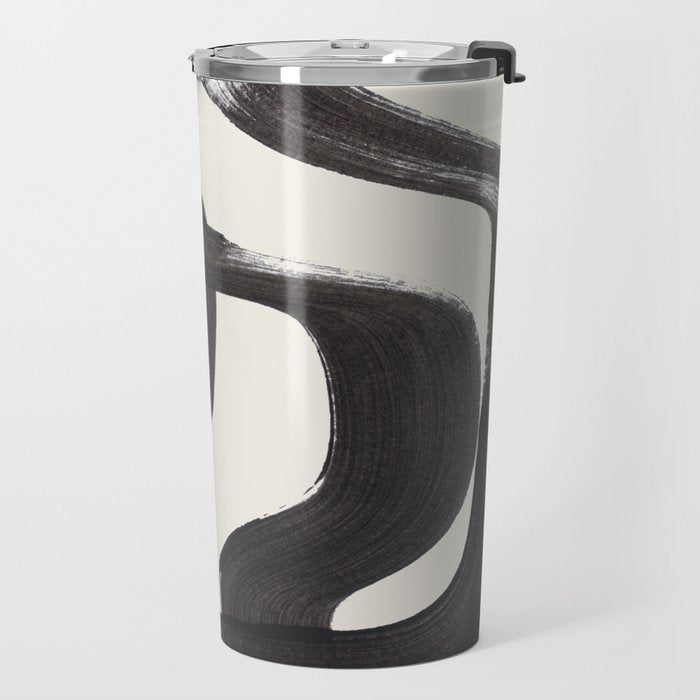 Mid Century Modern Minimalist Abstract Art Brush Strokes Black & White Ink Art Ripple Lines Travel Mug Gallery Image 2