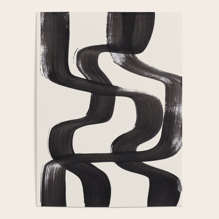 Mid Century Modern Minimalist Abstract Art Brush Strokes Black & White Ink Art Ripple Lines Poster Gallery Image 1
