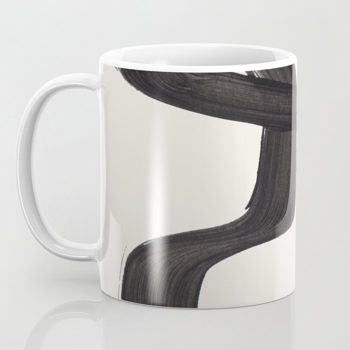 Mid Century Modern Minimalist Abstract Art Brush Strokes Black & White Ink Art Ripple Lines Coffee Mug Gallery Image 3