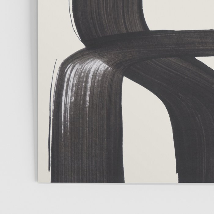 Mid Century Modern Minimalist Abstract Art Brush Strokes Black & White Ink Art Ripple Lines Poster Gallery Image 3