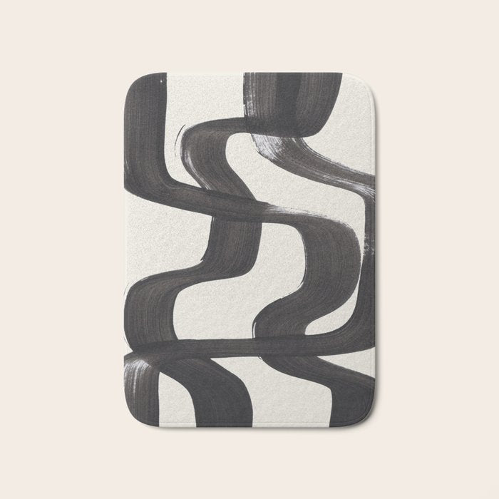 Mid Century Modern Minimalist Abstract Art Brush Strokes Black & White Ink Art Ripple Lines Bath Mat Gallery Image 1