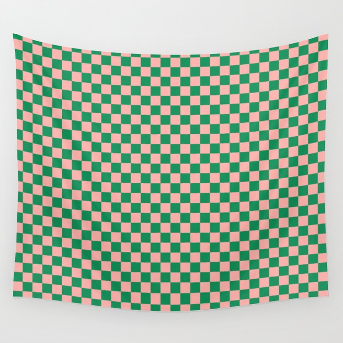 Miniature Check Pattern in Pink and Green Wall Tapestry Gallery Image 1