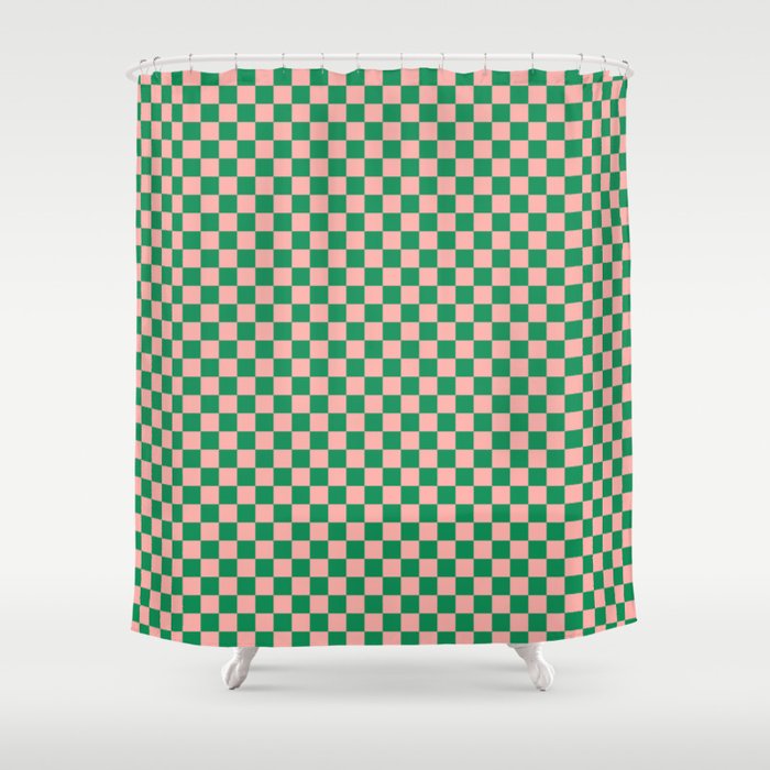 Miniature Check Pattern in Pink and Green Shower Curtain Gallery Image 1