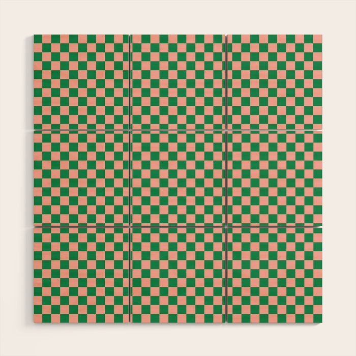 Miniature Check Pattern in Pink and Green Wood Wall Art Gallery Image 1