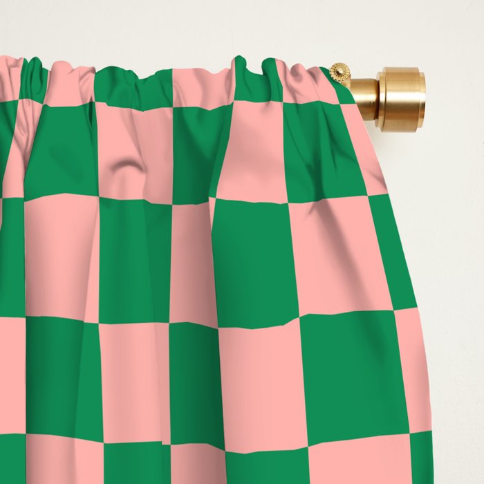 Miniature Check Pattern in Pink and Green Window Curtain Gallery Image 2