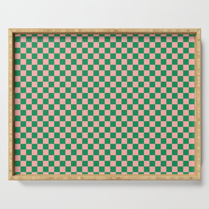 Miniature Check Pattern in Pink and Green Serving Tray Gallery Image 1