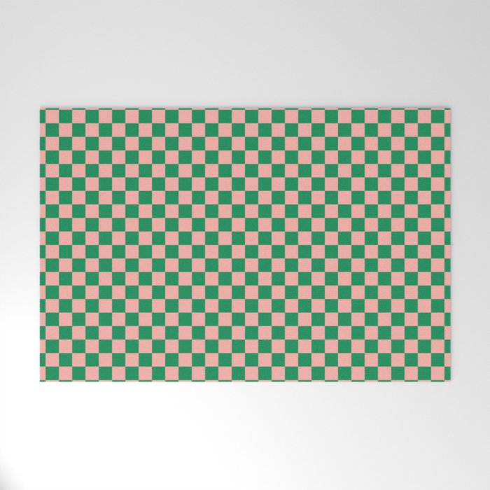 Miniature Check Pattern in Pink and Green Welcome Mat Gallery Image 1