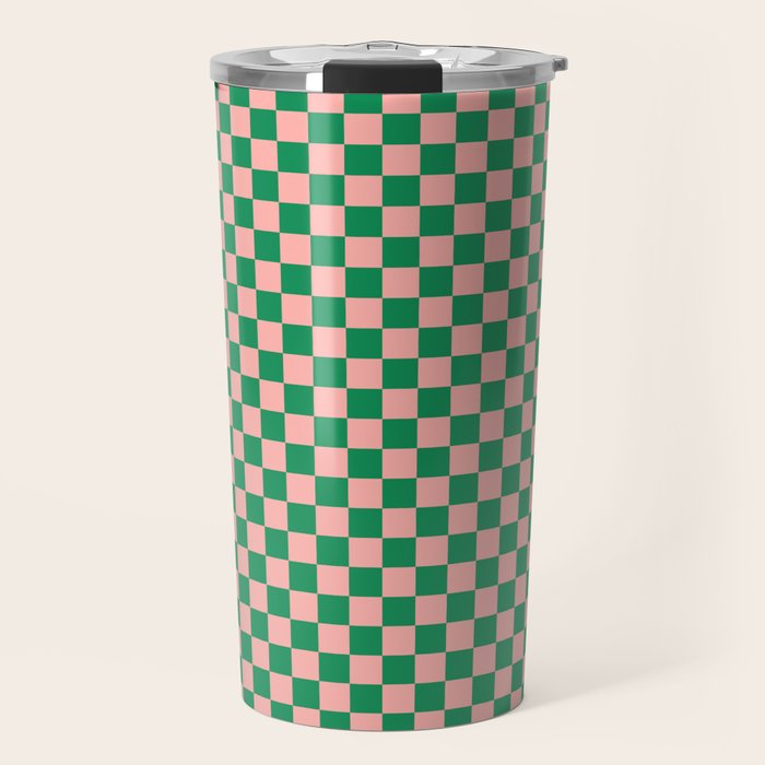 Miniature Check Pattern in Pink and Green Travel Mug Gallery Image 1