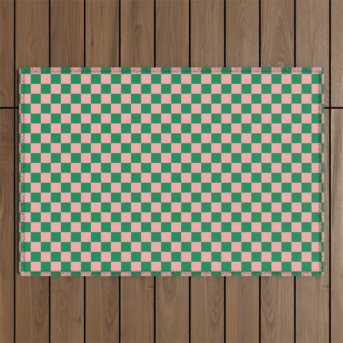 Miniature Check Pattern in Pink and Green Outdoor Rug Gallery Image 1