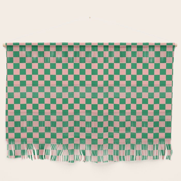 Miniature Check Pattern in Pink and Green Wall Hanging Gallery Image 1