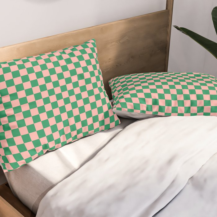 Miniature Check Pattern in Pink and Green Pillow Sham Gallery Image 2
