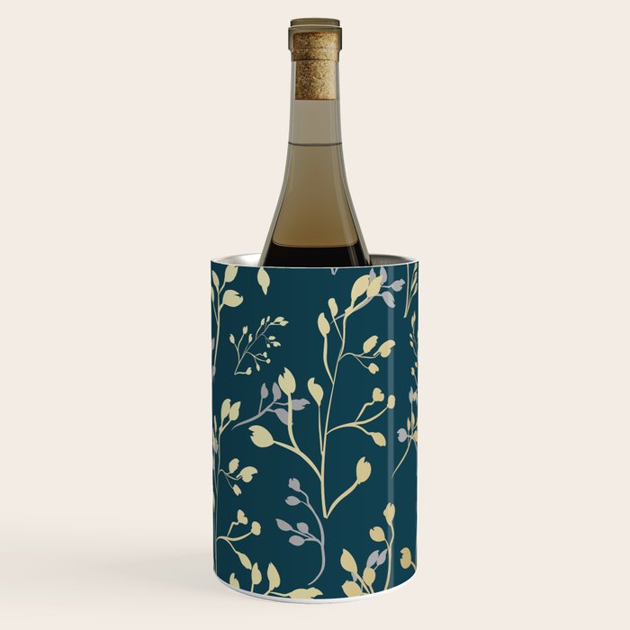 Leaves, Teal and Gold, Floral Artwork Print Wine Chiller Gallery Image 1
