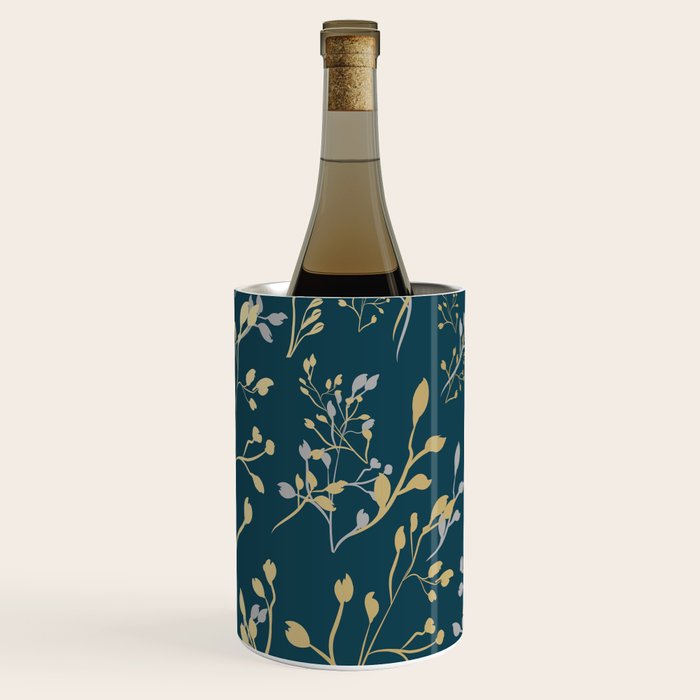 Leaves, Teal and Gold, Floral Artwork Print Wine Chiller Gallery Image 3