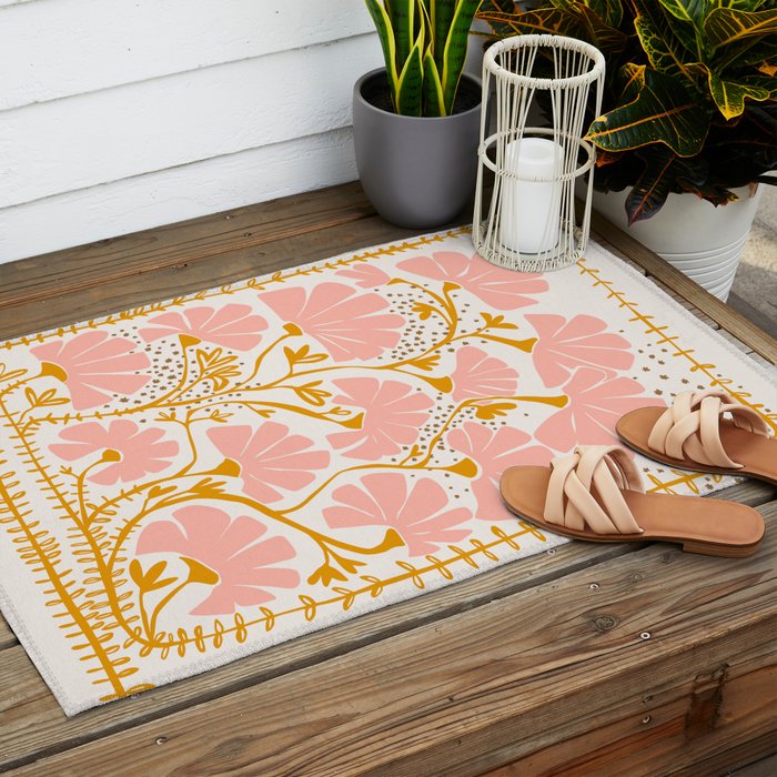 Ever blooming good vibes soft colors Outdoor Rug Gallery Image 2