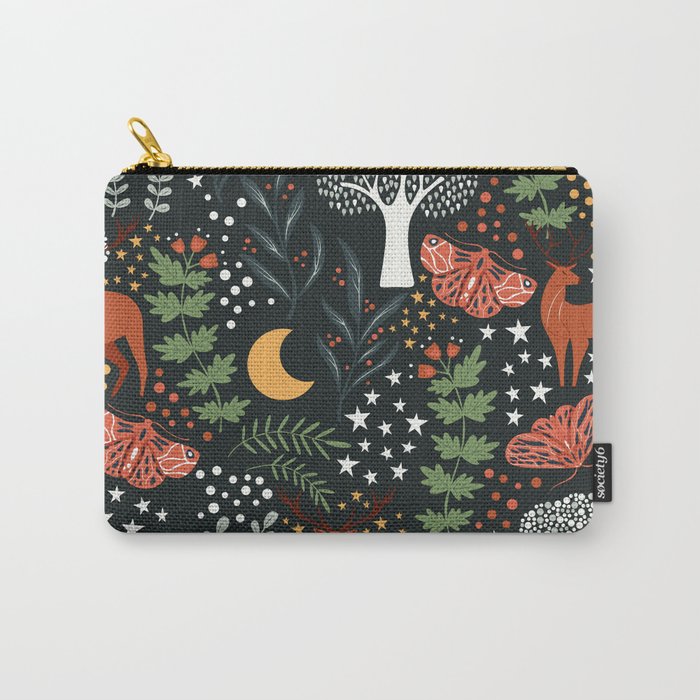 Full-Moon forest: Whimsical Woodland Nightscape with Deer and Moths Carry All Pouch Gallery Image 1