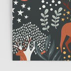 Full-Moon forest: Whimsical Woodland Nightscape with Deer and Moths Poster Gallery Image 3