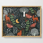 Full-Moon forest: Whimsical Woodland Nightscape with Deer and Moths Serving Tray Gallery Image 1