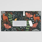 Full-Moon forest: Whimsical Woodland Nightscape with Deer and Moths Desk Mat Gallery Image 1