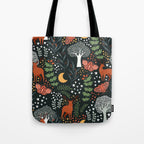 Full-Moon forest: Whimsical Woodland Nightscape with Deer and Moths Tote Bag Gallery Image 1