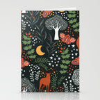 Full-Moon forest: Whimsical Woodland Nightscape with Deer and Moths Stationery Card Gallery Image 2
