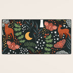 Full-Moon forest: Whimsical Woodland Nightscape with Deer and Moths Desk Mat Gallery Image 3