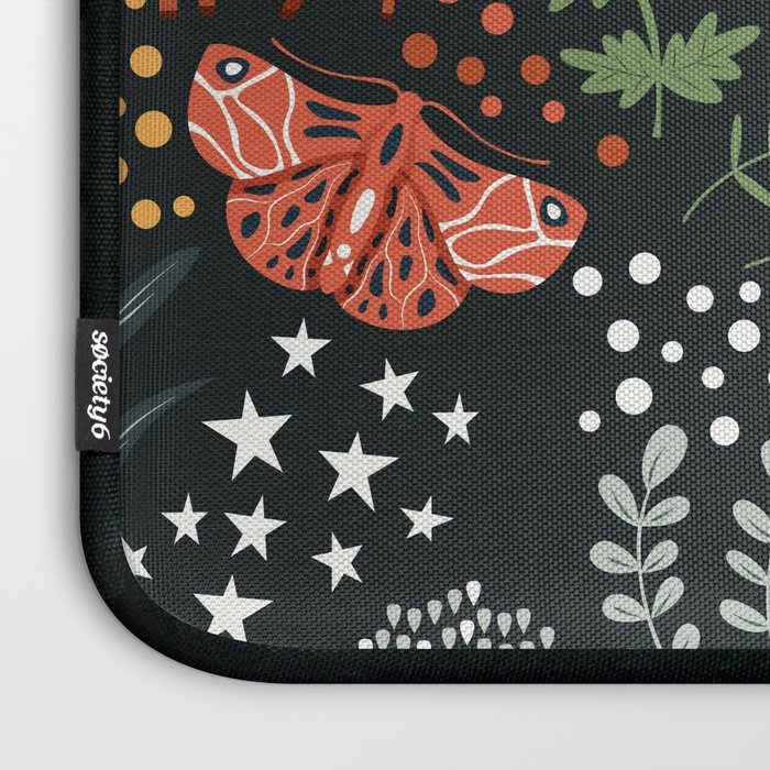 Full-Moon forest: Whimsical Woodland Nightscape with Deer and Moths Laptop Sleeve Gallery Image 3