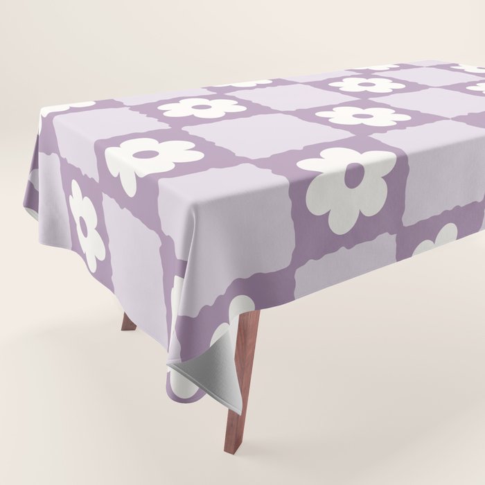 Retro Daisy Flower Checker in Purple Tablecloth Gallery Image 1
