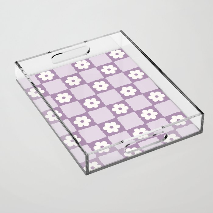 Retro Daisy Flower Checker in Purple Acrylic Tray Gallery Image 1