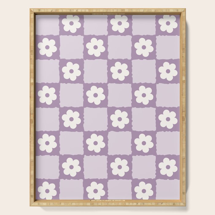 Retro Daisy Flower Checker in Purple Serving Tray Gallery Image 1