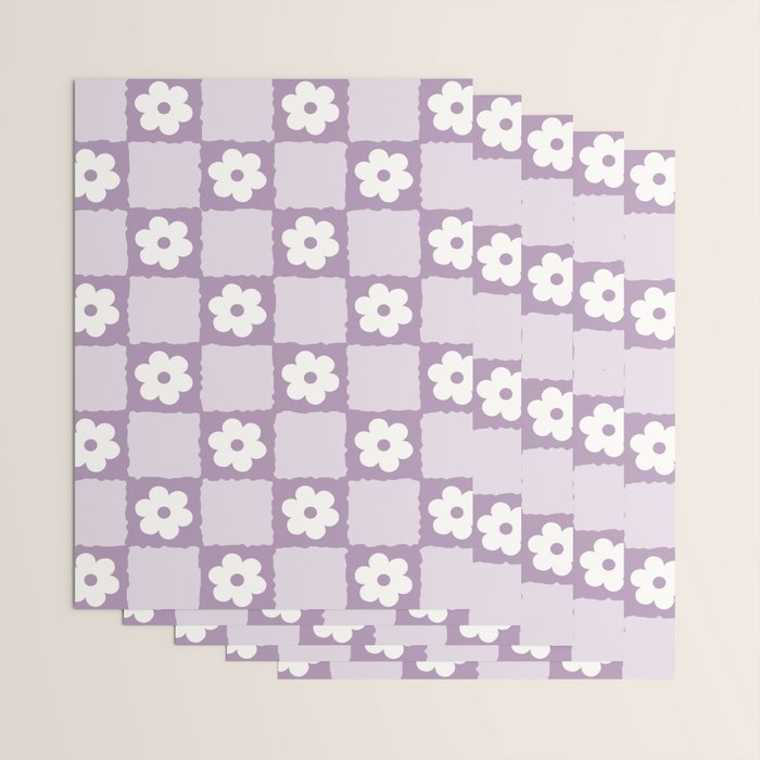Retro Daisy Flower Checker in Purple Wrapping Paper Gallery Image 3