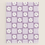 Retro Daisy Flower Checker in Purple Jigsaw Puzzle Gallery Image 1