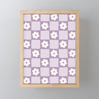 Retro Daisy Flower Checker in Purple Mini Art Print Gallery Image 1