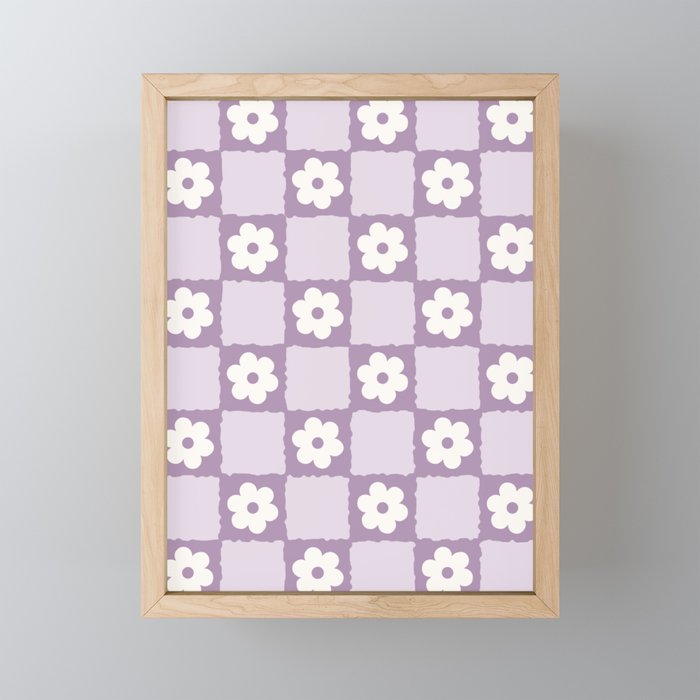 Retro Daisy Flower Checker in Purple Mini Art Print Gallery Image 1