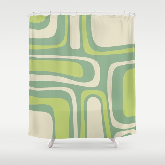 Mid-Century Modern Palm Springs Abstract Pattern Light Lime Jade Green Shower Curtain Gallery Image 1