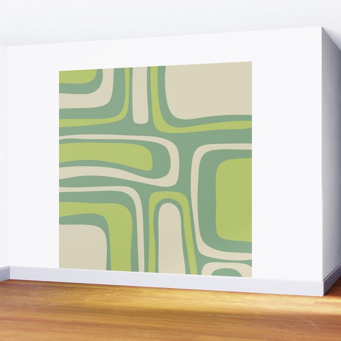 Mid-Century Modern Palm Springs Abstract Pattern Light Lime Jade Green Wall Mural Gallery Image 2
